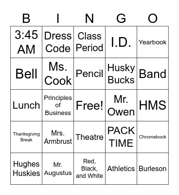 HMS Bingo Card