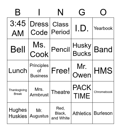HMS Bingo Card