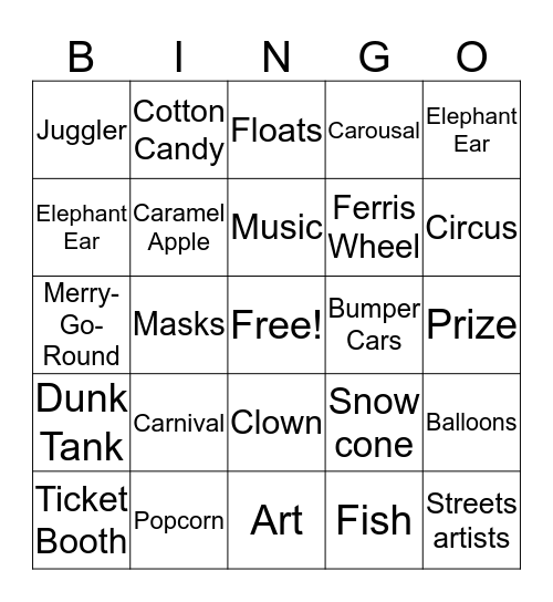 Carnival Bingo Card