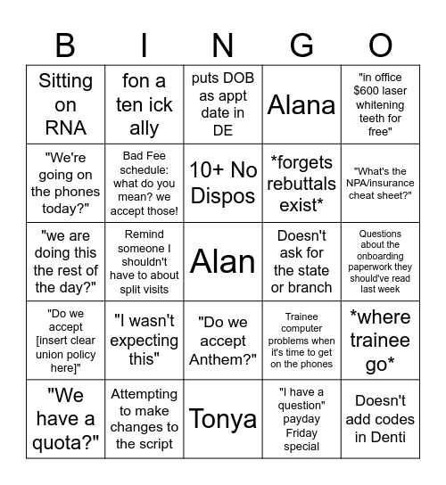 NPA Fridays Bingo Card