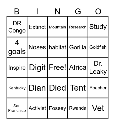 Dian Fossey Bingo Card