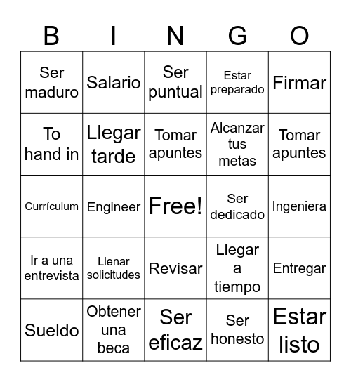 Español Bingo Card