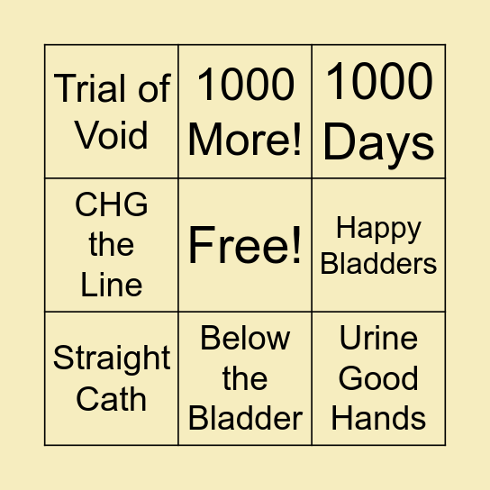 Bladder Scan Bingo Card