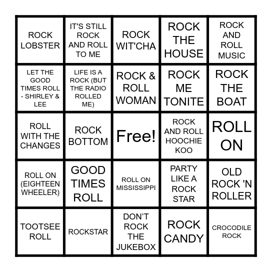 ROCK/ROLL Bingo Card