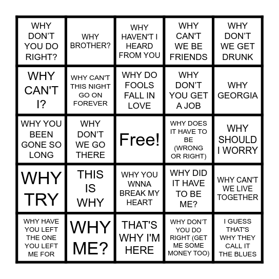 WHY Bingo Card