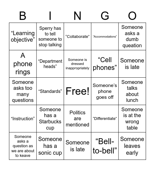 PD Bingo Card