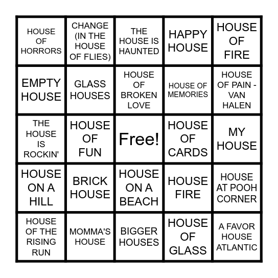 HOUSE Bingo Card