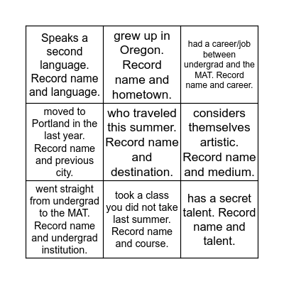 Find someone who Bingo Card