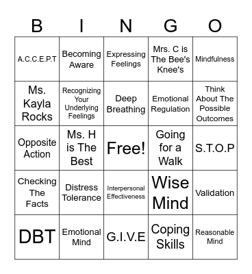 DBT BINGO Card