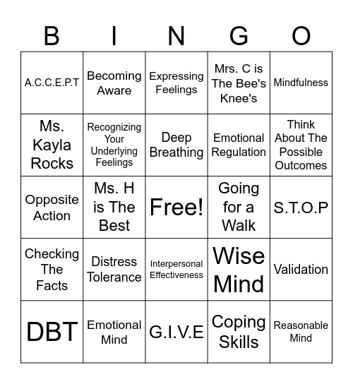 DBT BINGO Card