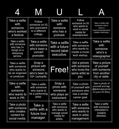 4Mula Networking Bingo Card