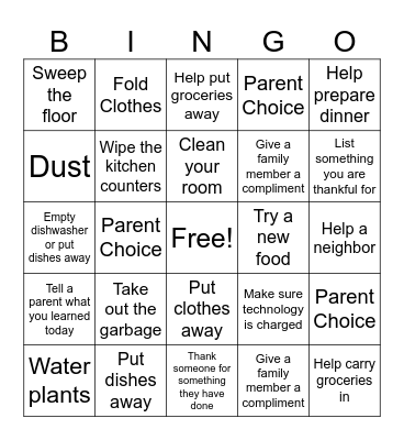 Life Skills Bingo Card