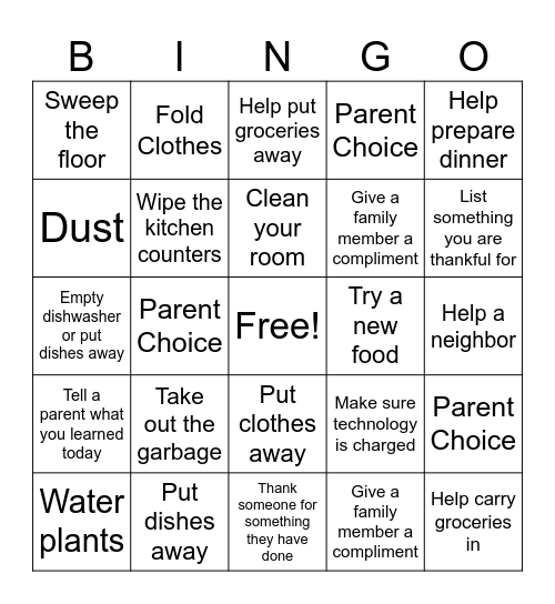 Life Skills Bingo Card