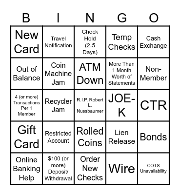 First Community Credit Union - Tellers Bingo Card