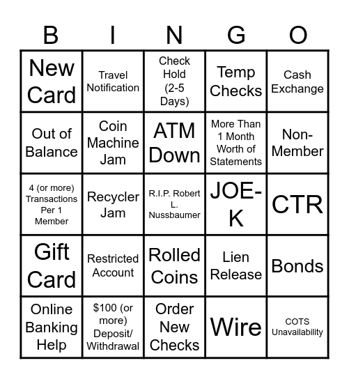 First Community Credit Union - Tellers Bingo Card