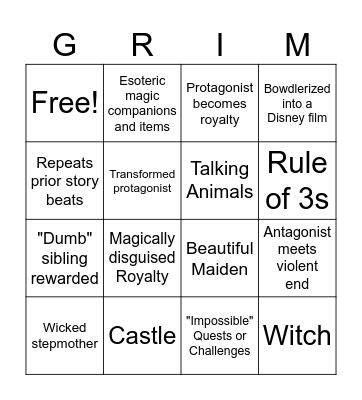 Brother's Grimm Fairy Tales Bingo Card