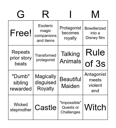 Brother's Grimm Fairy Tales Bingo Card