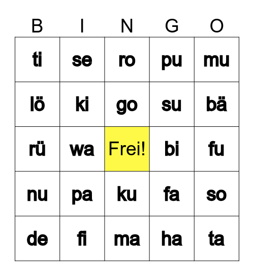 Silben-Bingo Card