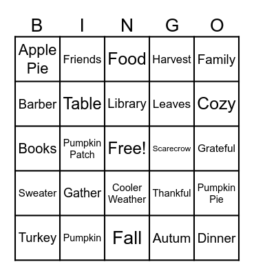 Thanksgiving Bingo Card