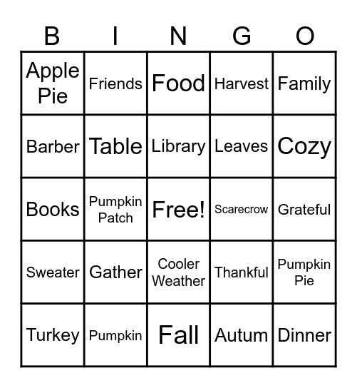 Thanksgiving Bingo Card