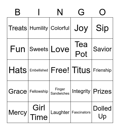 Mt Zion Women's Tea Bingo Card