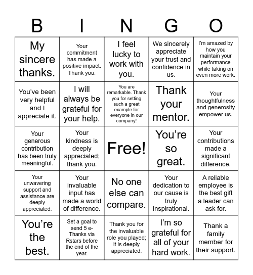 Month of Gratitude Bingo Card