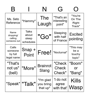 English Bingo Card