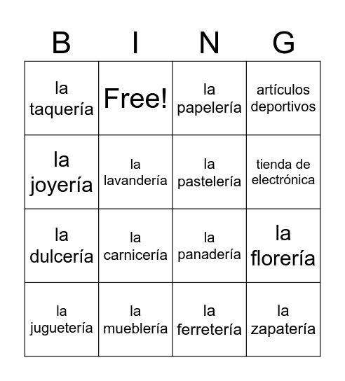 TIENDAS ESPECIALIZADAS Bingo Card