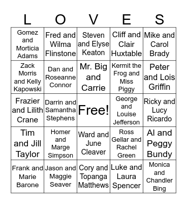 Famous TV Couples Bingo Card