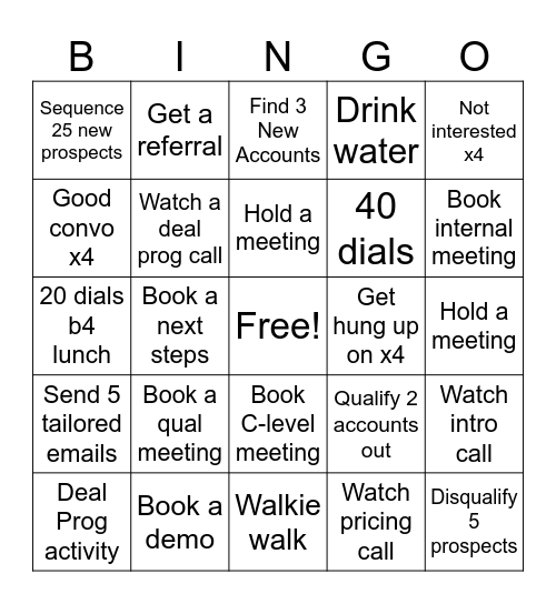 Daily Activity Bingo Card