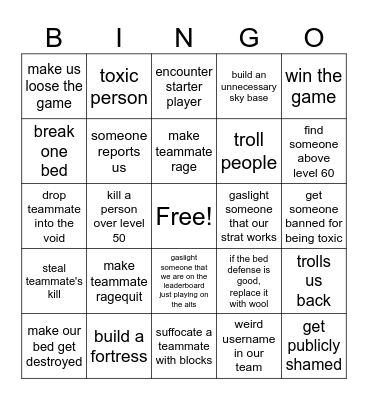 Bedwars Bingo Card