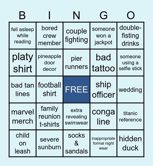 People Watching Cruise Bingo Card