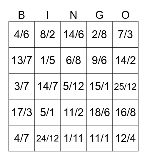 Date Abbreviations Holidays Bingo Card