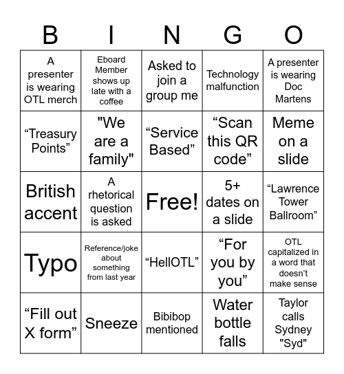 New Member Retreat Bingo Card