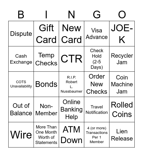 FCCU - Tellers (Round 2) Bingo Card