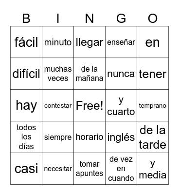 1.2.1 Vocabulario Bingo Card