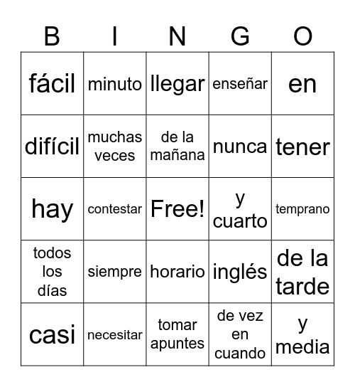 1.2.1 Vocabulario Bingo Card