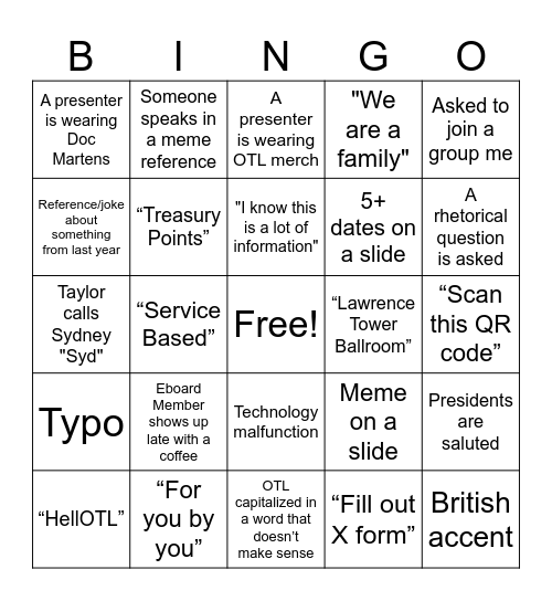 New Member Retreat Bingo Card