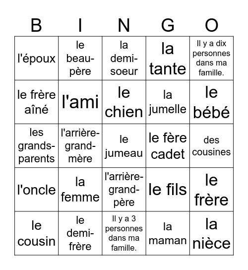 La famille Bingo Card