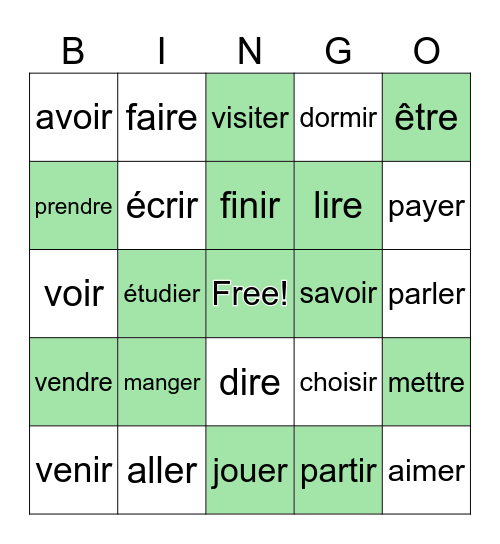 verbos para conjugar Bingo Card