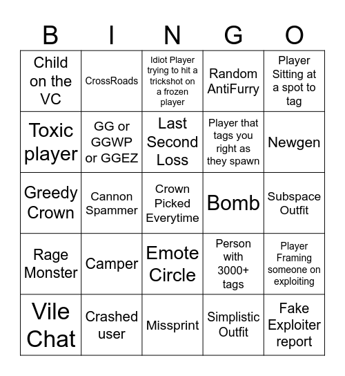 UTG Bingo Card