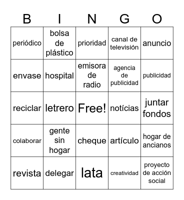 3.2.1 Vocabulario Bingo Card