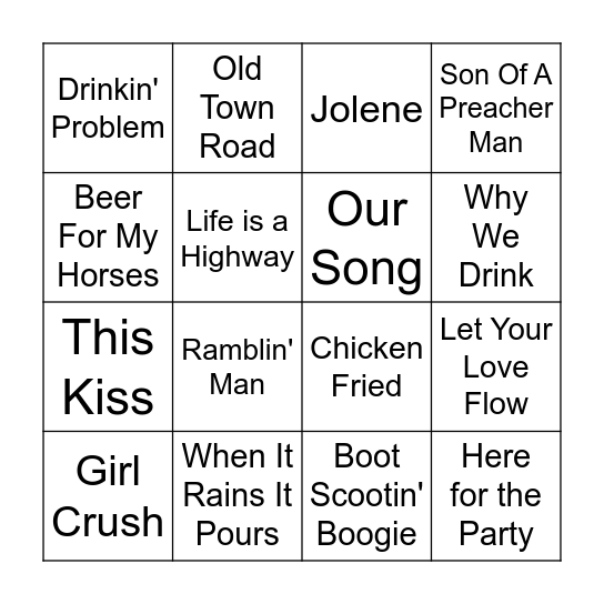 Country Music Bingo Round 1 Bingo Card