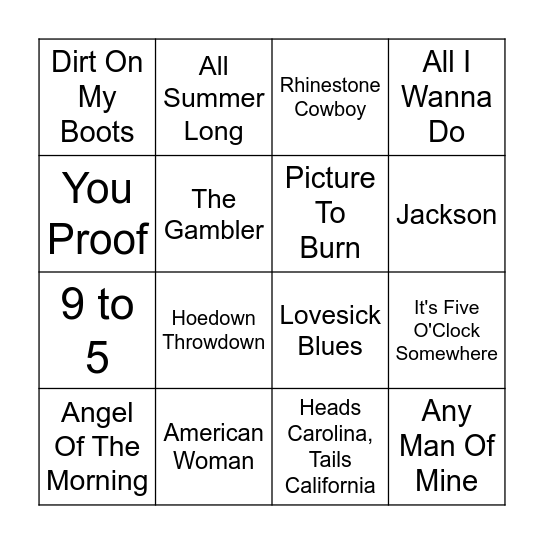 Country Music Bingo Round 2 Bingo Card