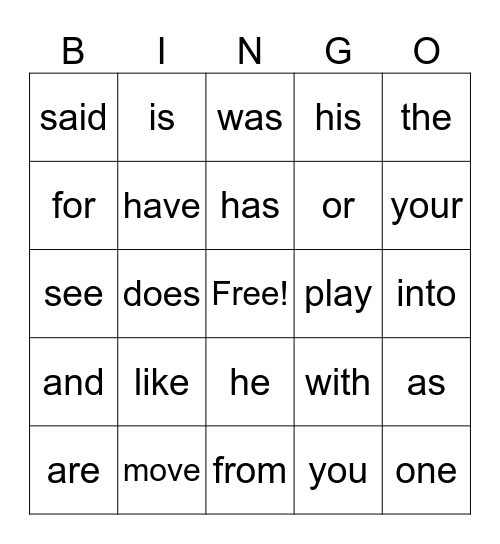 Trick Word Bingo Card