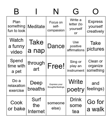 Coping Skills Bingo Card