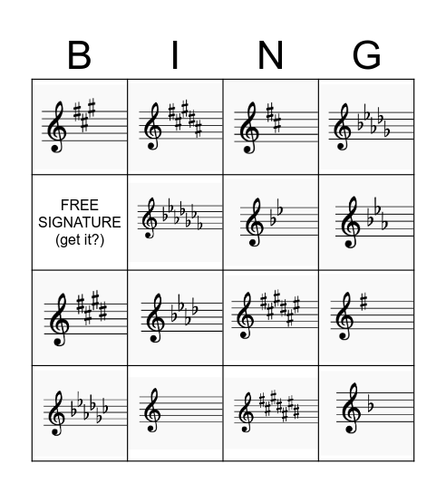 Key Signatures Bingo Card