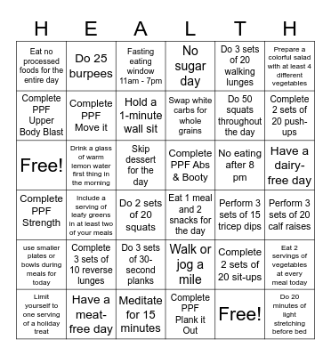 Surviving the Holidays: 35-Day Fitness Adventure Bingo Card