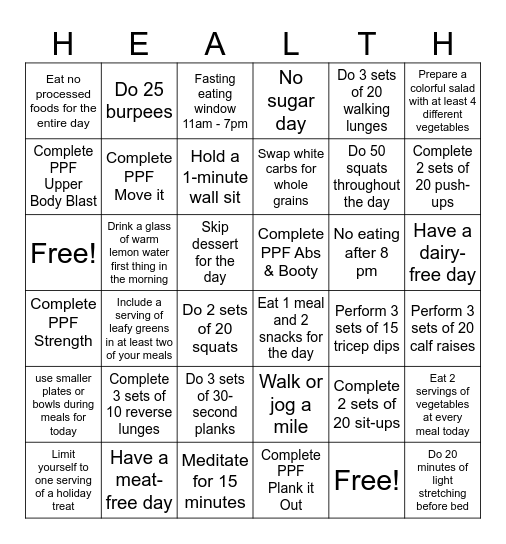 Surviving the Holidays: 35-Day Fitness Adventure Bingo Card