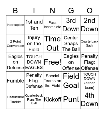 Eagle Football Bingo Card